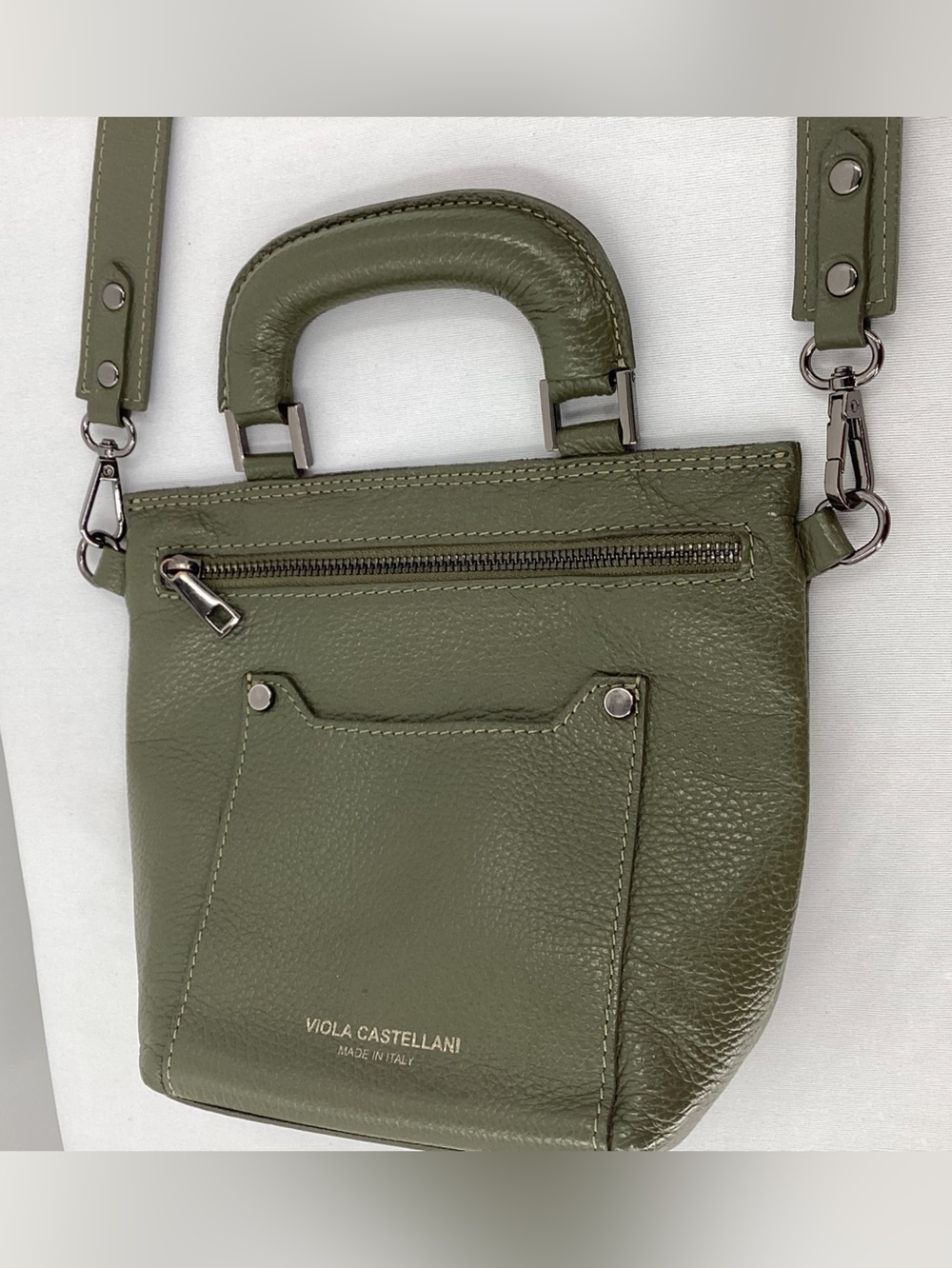 Viola Castellani Olive Green Pebbled Leather Crossbody